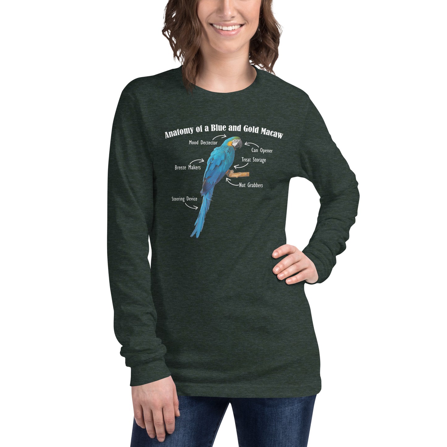 Anatomy of a Blue and Gold Macaw Long Sleeve Tee