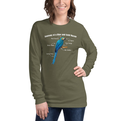 Anatomy of a Blue and Gold Macaw Long Sleeve Tee