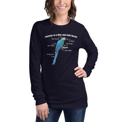 Anatomy of a Blue and Gold Macaw Long Sleeve Tee